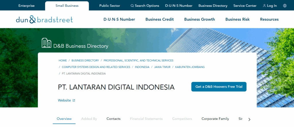 Hasil PT Lantaran Digital Indonesia terdaftar DUNS Number di DNB Internasional